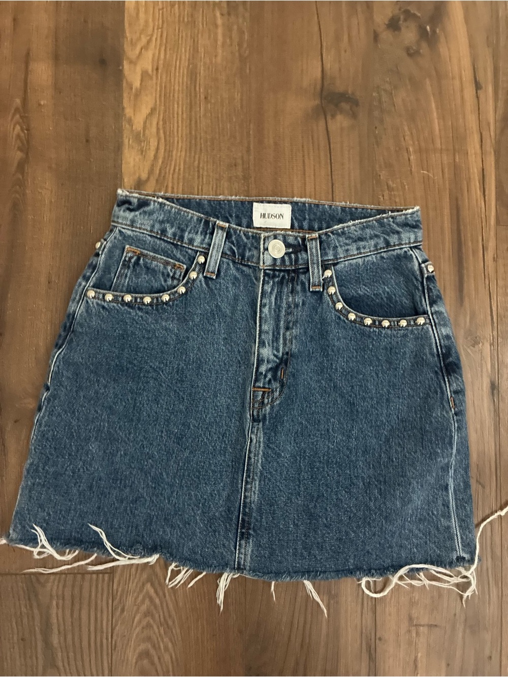 Hudson The Viper Studded Dark Blue Denim Mini Skirt 100% Cotton